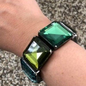 VTG Jeweled Elastic Cuff Green Emerald Bracelet